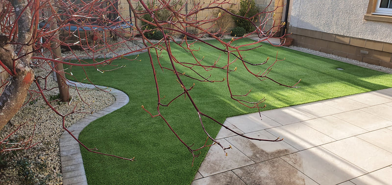 Raer garden artificial grass installation in East Lothian by Planet Grass, click here for prices